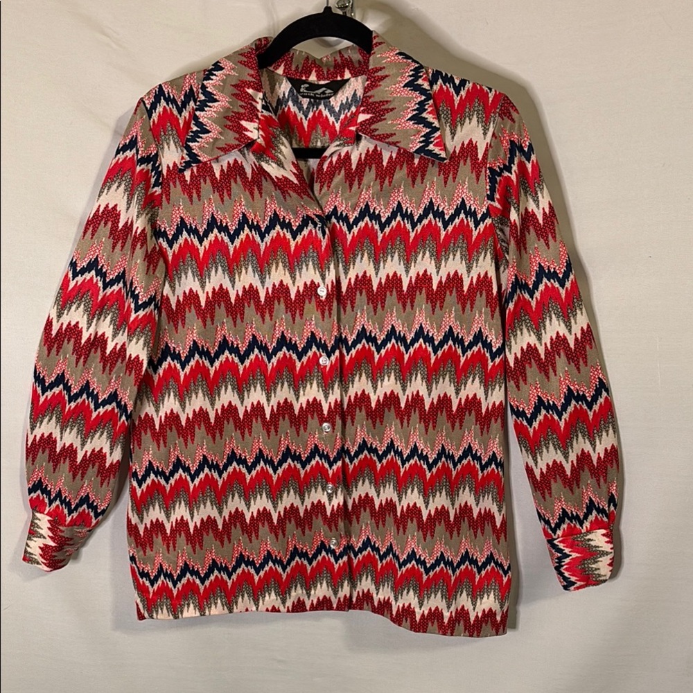 Vintage 1970s Jack Winter Colorful Zigzag Button-Up Shirt Women - Picture 2 of 5